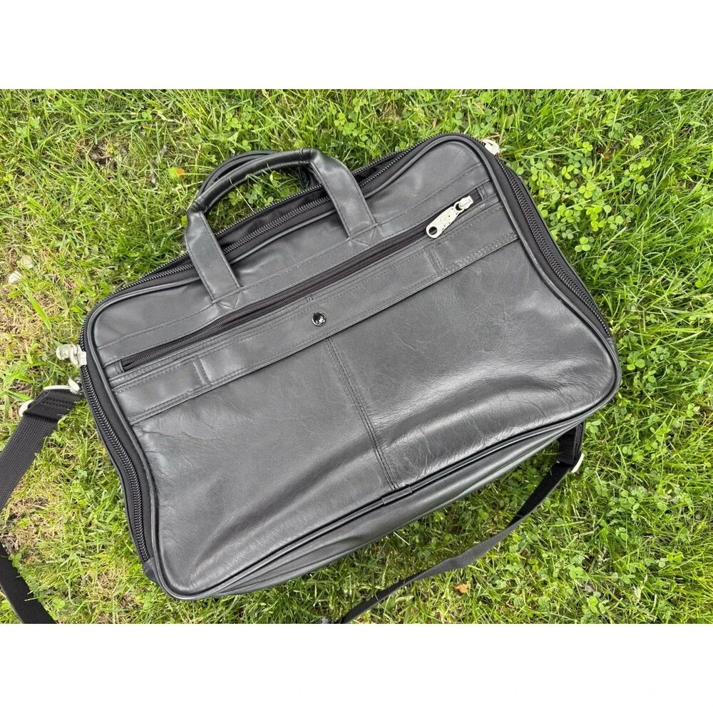 Protocol Vintage Black Leather Computer Bag 20 Pocket, Excellent Condition